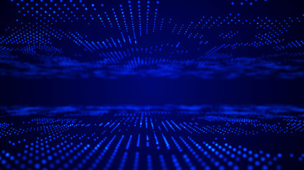 Futuristic blue dots background. Science background. Big data visualization. 3d rendering.