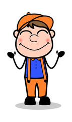 Blushing - Retro Cartoon Carpenter Worker Vector Illustration﻿