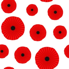 Wall murals Red Poppy seamless pattern. Red poppies on white background. Can be uset for textile, wallpapers, prints and web design. Vector illustration