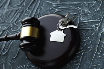 Gavel wooden and house for home buying or selling of bidding or lawyer of home real estate and...