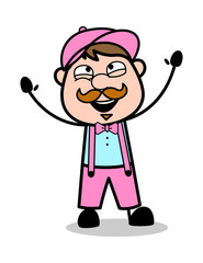 Raising Hands - Retro Delivery Man Vendor Vector Illustration