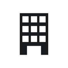 Black Building icon vector eps10. Building icon with windows. Building door open icon.