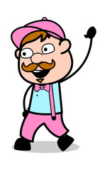 Waving Hand - Retro Delivery Man Vendor Vector Illustration