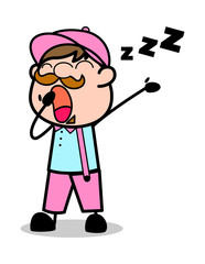 Yawning - Retro Delivery Man Vendor Vector Illustration