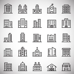 Building line icons set on white background for graphic and web design. Simple vector sign. Internet concept symbol for website button or mobile app.
