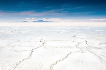 Cracked salt surface of Salar de Uyuni salt flat. Altiplano, Bolivia