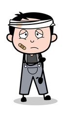 Wounded - Retro Repairman Cartoon Worker Vector Illustration