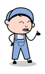 Hand Gesture While Talking - Retro Repairman Cartoon Worker Vector Illustration