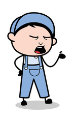 Obraz premium Shouting While Talking - Retro Repairman Cartoon Worker Vector Illustration