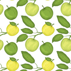 Apples seamless pattern. Vector background for the holidays. Modern design for paper, wallpaper, covers, fabrics, interiors, etc.