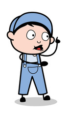 Trying to Remind - Retro Repairman Cartoon Worker Vector Illustration