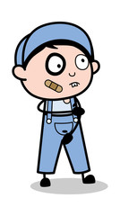 Obraz premium Funny Injured Face - Retro Repairman Cartoon Worker Vector Illustration