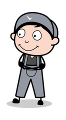 Smiling Expression - Retro Repairman Cartoon Worker Vector Illustration