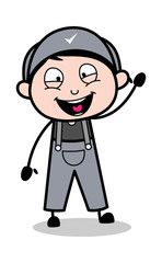 Fototapeta premium Hello Gesture - Retro Repairman Cartoon Worker Vector Illustration
