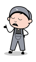 Obraz premium Talking Gesture - Retro Repairman Cartoon Worker Vector Illustration