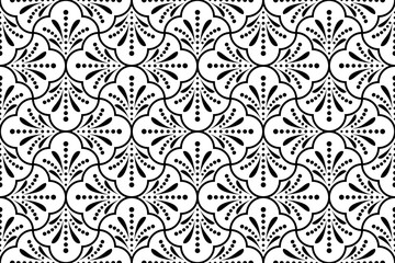 Flower geometric pattern. Seamless vector background. White and black ornament. Ornament for fabric, wallpaper, packaging, Decorative print
