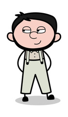 Smiling and Rolling Eye - Retro Repairman Cartoon Worker Vector Illustration