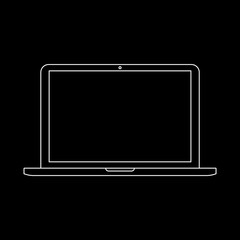 White outline laptop notebook on black background vector eps10. Laptop outline sign.