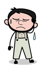 Stressed - Retro Repairman Cartoon Worker Vector Illustration