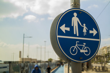 Bicycle road and pedestrians traffic sign