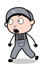 Shocked - Retro Repairman Cartoon Worker Vector Illustration