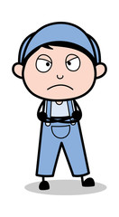 Angry Mood - Retro Repairman Cartoon Worker Vector Illustration