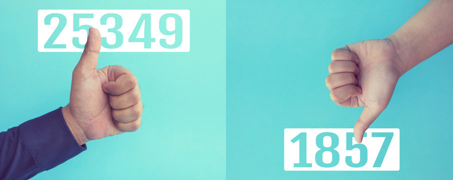 Effect result concepts with two hand showing thumb up presents like and dislike,positive or negative sign on blue background.Business communication marketin - Powered by Adobe