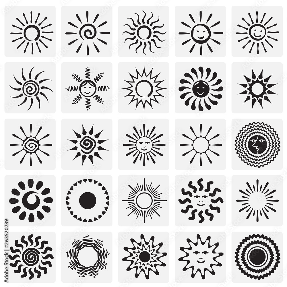 Poster sun icons set on squares background for graphic and web design. simple vector sign. internet concept
