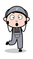 Fototapeta premium Shocked Face Expression - Retro Repairman Cartoon Worker Vector Illustration