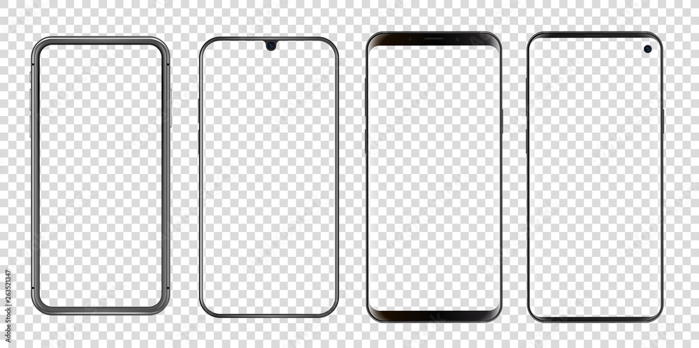 Poster different abstract modern smartphones vector mockup. template for mobile screenshots