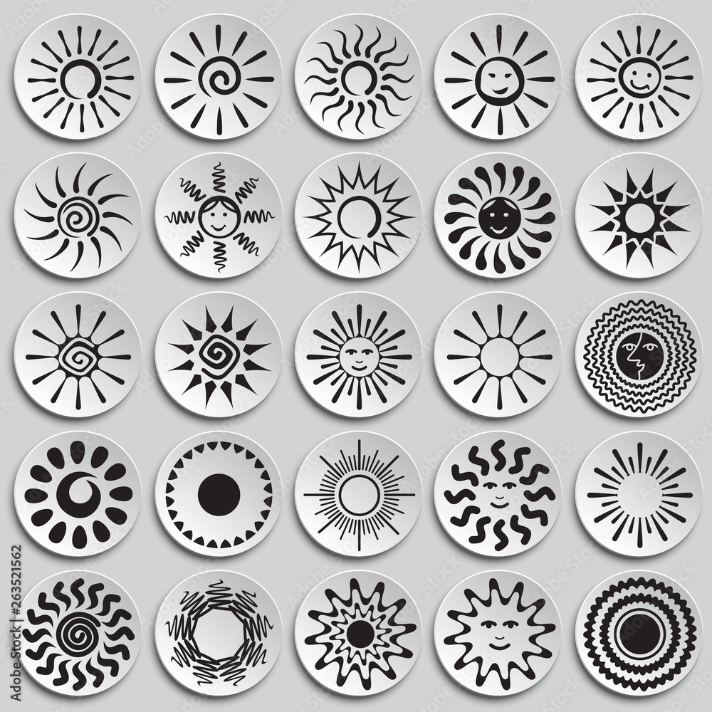 Poster sun icons set on plates background for graphic and web design. simple vector sign. internet concept 