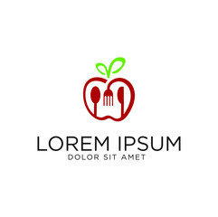 Apple Cutlery  Logo . apple Food Logo Design . Eat fruits logo design Vector
