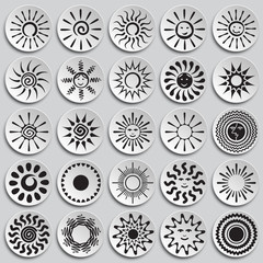Sun icons set on plates background for graphic and web design. Simple vector sign. Internet concept symbol for website button or mobile app.