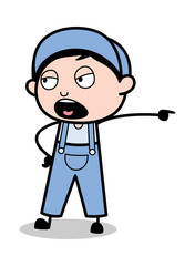 Scolding in Aggression - Retro Repairman Cartoon Worker Vector Illustration