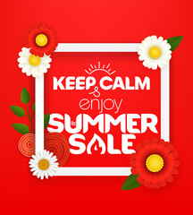 Keep calm and enjoy summer sale. Summer sale vector logo