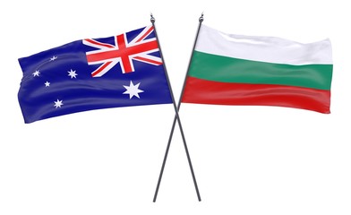 Australia and Bulgaria, two crossed flags isolated on white background. 3d image