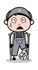 Fractured Leg Patient - Retro Repairman Cartoon Worker Vector Illustration