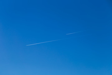 trail from the plane in the sky