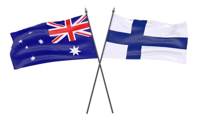 Australia and Finland, two crossed flags isolated on white background. 3d image