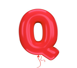 Red color material textured letter Q. Made of an inflatable balloon on a white background. Isolated, 3d rendering	