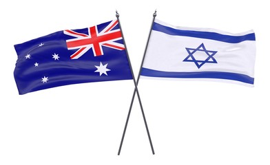 Australia and Israel, two crossed flags isolated on white background. 3d image