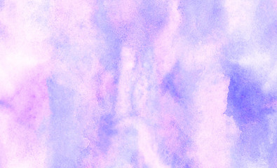 Bright purple and soft pink watercolor brush drawn background. Smooth grunge light pastel colors ink glow aquarelle smudge illustration. Paper textured pattern for vintage design, retro card template
