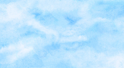 Creative wet ink effect sky blue color watercolor background. Light turquoise shades frame illustration. Grunge aquarelle painted paper textured canvas for vintage design, invitation card, template