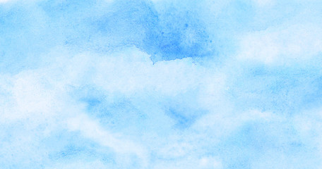 Creative wet ink effect sky blue color watercolor background. Light turquoise shades frame illustration. Grunge aquarelle painted paper textured canvas for vintage design, invitation card, template