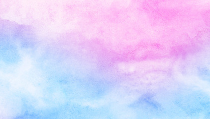 Light blue, purple and pink shades watercolor background for vintage card, retro templates. Beautiful fantasy colorful aquarelle paper textured ink effect grungy wet pastel illustration for design