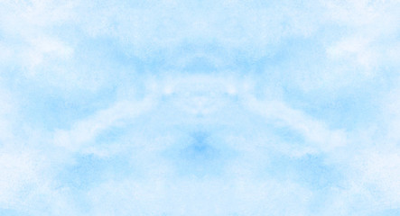 Creative wet ink effect sky blue color watercolor background. Light turquoise shades frame illustration. Grunge aquarelle painted paper textured canvas for vintage design, invitation card, template