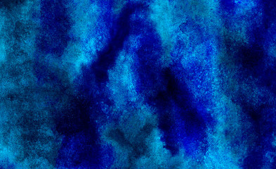 Fototapeta na wymiar Light blue neon watercolor on deep dark paper background. Vivid textured aquarelle painted lightning night sky and thunder storm, smoke texture illustration. Ink canvas for modern creative design