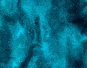 Light blue neon watercolor on deep dark paper background. Vivid textured aquarelle painted lightning night sky and thunder storm, smoke texture illustration. Ink canvas for modern creative design