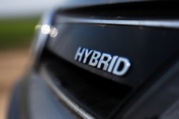 Hybrid, ecologic car symbol. - obrazy, fototapety, plakaty