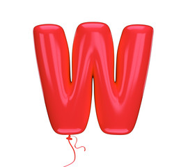 Red color material textured letter W. Made of an inflatable balloon on a white background. Isolated, 3d rendering	